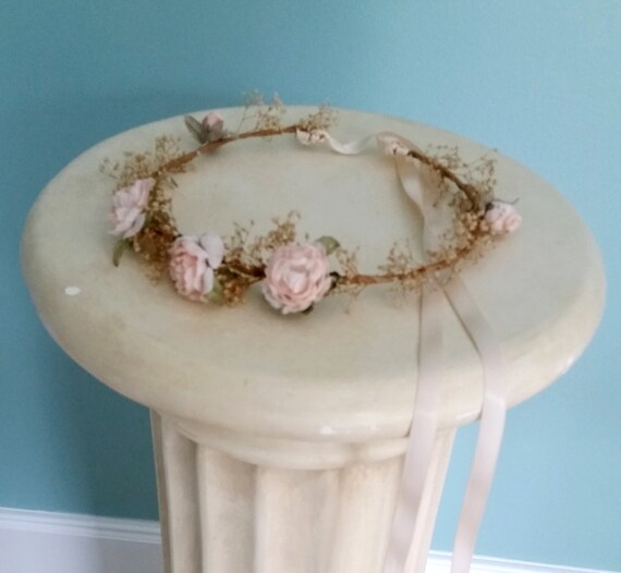 Baby Birthday Hair Wreath Dried Flower Crown Blush Peach Simple Airy Circlet Garland Bridal Flower Girl Halo Rustic Chic Wedding Accessories