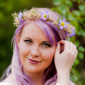 Lavender Flower crown elope Boho halo spring fashion headpiece bride hair Wreath vow renewal Babys Breath spring fairy accessories bridal image 3