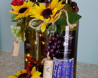 Tuscan Kitchen Wine Decor Home Centerpieces Sunflower Wine Bottle toppers party red autumn Bridal Shower favors grapes corks wedding