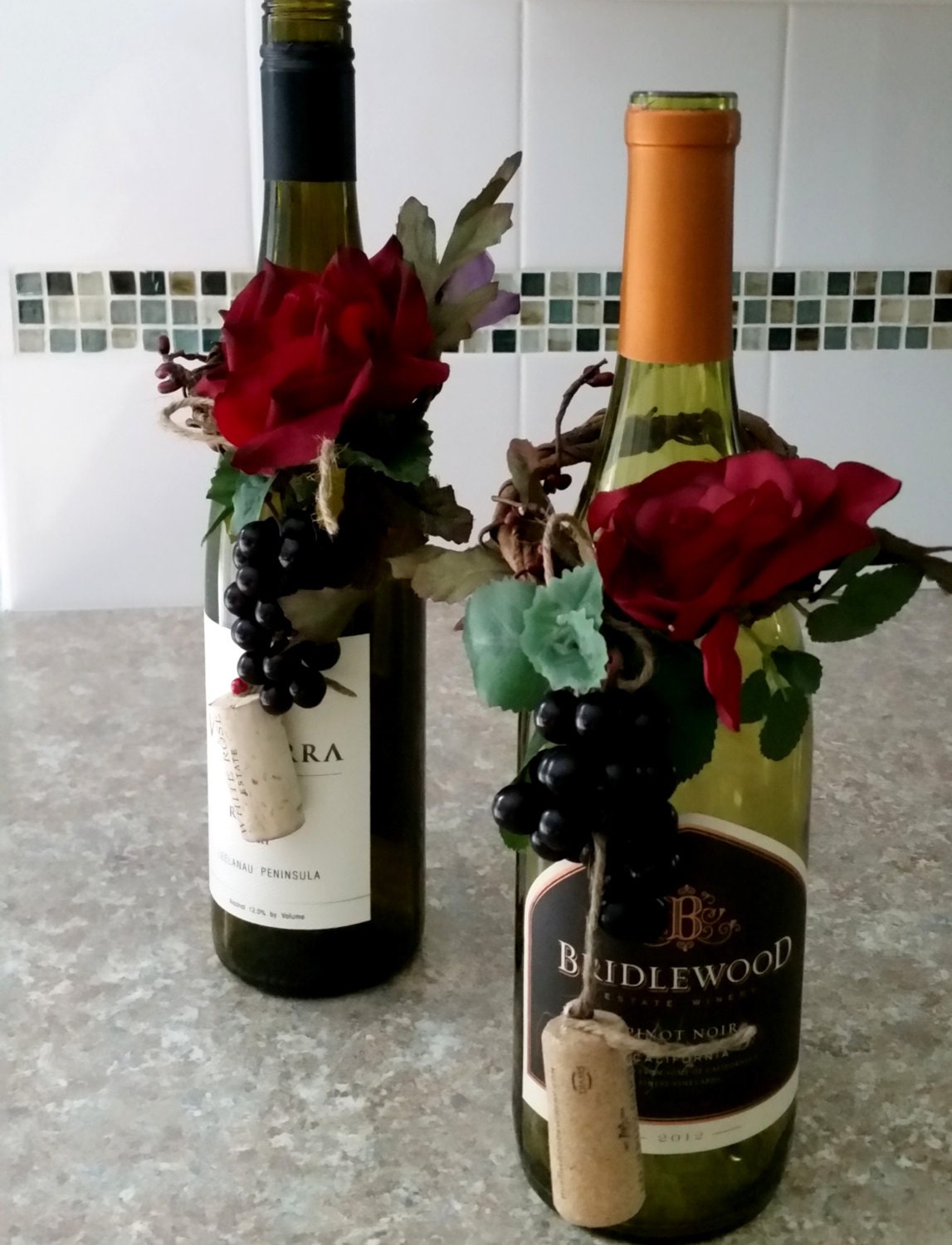 Burgundy Wedding Centerpieces party Wine Lover gift him her Winter Bottle topper barware set of 2 grape cork bridal
