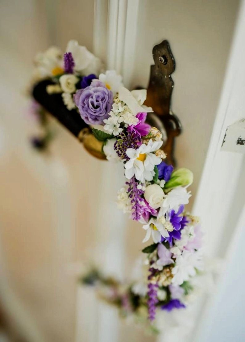 Violet Bridal Flower Crown Headpiece Floral hair wreath Headdress wedding accessories Lavender Purple halo bridal party circlet