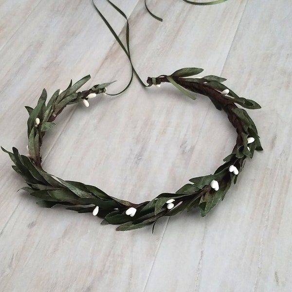 Olive Leaf headpiece girl boy flower crown winter plays costume foliage green wedding bridal hair wreath white berry dance accessory women