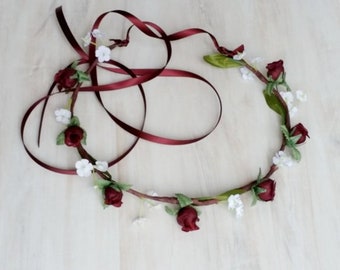 Burgundy Flower Crown Little Girl and Adult Bridal Halo Wedding accessories rustic winter marsala Hair Wreath bridal headpiece silk floral