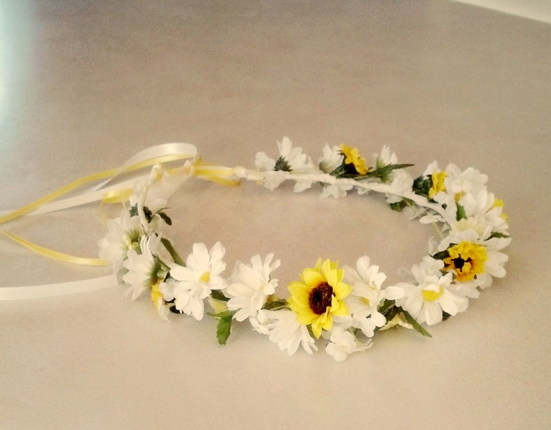 Sunflower Daisy flower crown yellow hair wreath Wedding Bridal Etsy