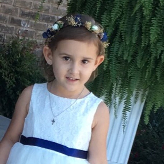 Flower Girl Halo Navy Blue Dried Floral Crown Toddler Headband Etsy