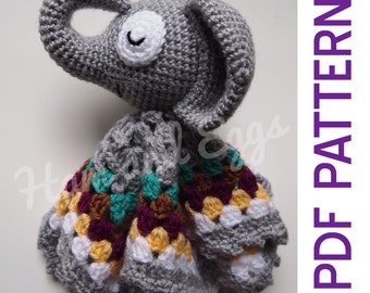Amigurumi Sleepy Elephant Security Baby Blanket Lovey PDF Crochet Pattern Toy Gift