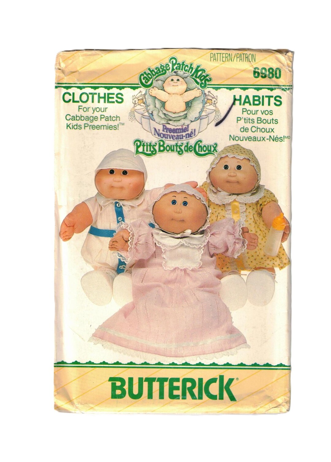 Cabbage Patch Kids Preemie Clothes Sewing Pattern, Butterick 6980 - Etsy