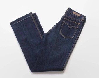 Vintage 70s High Waist Jeans / 1970s Dark Wash Blue Denim High Waisted Jeans XS