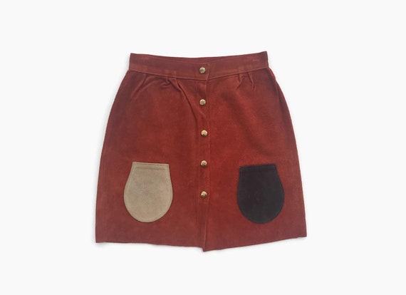 Vintage 60s Suede Mini Skirt / 1960s High Waist Le