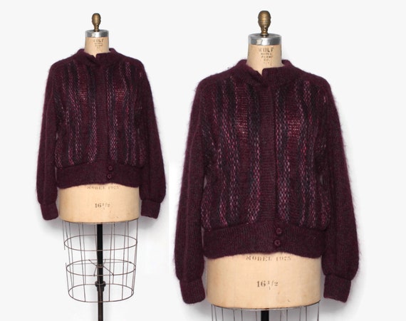 Vintage 90s Mohair Sweater Jacket / 1990s Plum But