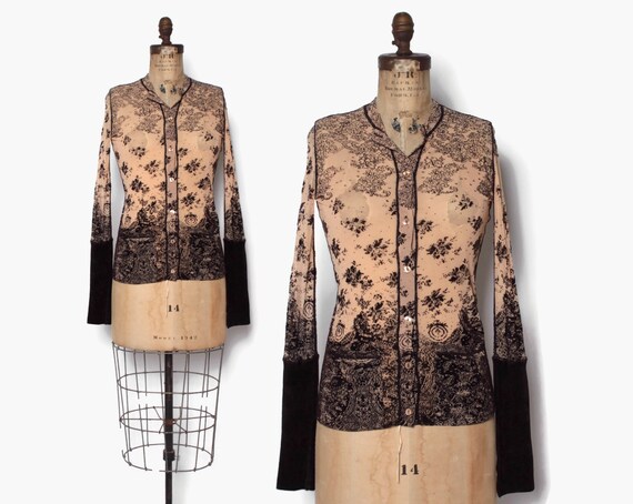 Vintage 90s GAULTIER Mesh Cardigan / 1990s Sheer M