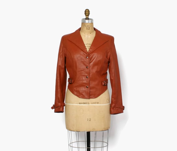 Vintage 70s LEATHER JACKET / 1970s Fitted Cropped