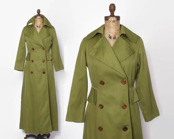 Vintage 70s TRENCH Coat / 1970s Olive Green Prince