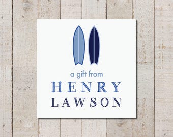 Personalized Surfboard Gift Enclosure Cards | Monogrammed 3x3 Tags