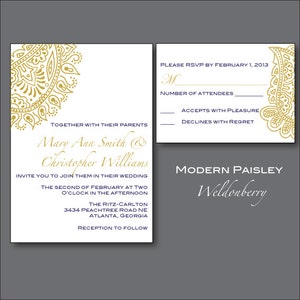 Wedding Invitation Suite Printable or Printed Cards Modern Paisley