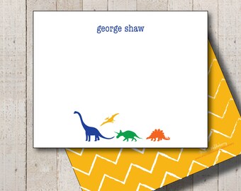 Personalized Dinosaur Stationery Set, Kids Thank You Cards