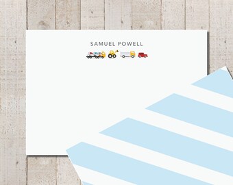 Personalized Kids Car Vehicle Notecards | Mini Flat Notes with Envelopes