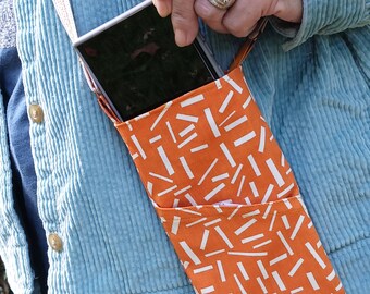 Orange and White Cross-Body Cell Phone Bag with Orange on White Greek Key Embroidered Strap: GO VOLS!