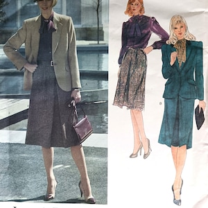 Vogue 2550: Tailored Designer Suit Uncut Pattern, Includes Jacket, Center-Pleat Skirt, and Tie Blouse, Size 12