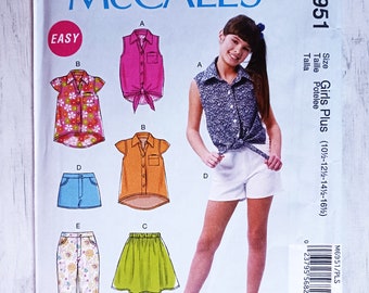 McCalls 6951: Plus Size Patterns for Girls' Shirts, Shorts, Pants and Skirts, Sizes 10-1/2 to 16-1/2