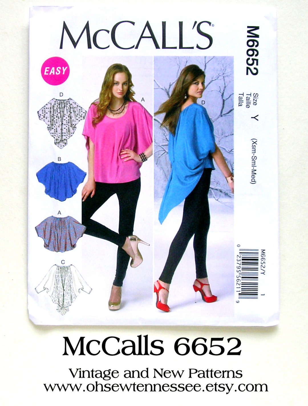 Mccalls 6652, Ladies' Cocoon-type Blouse, Out of Print Sewing Pattern ...