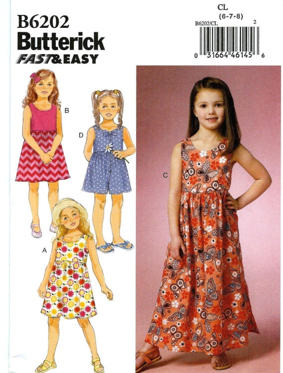 Butterick 6202 Girls' Dress and Jumpsuit Pattern Sizes - Etsy