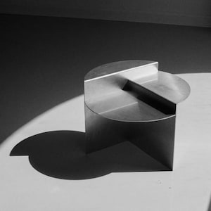 Geometric Steel Side Table - Modern Brushed Stainless Steel End Table - Chrome Accent Table - Sculptural Minimalist Furniture