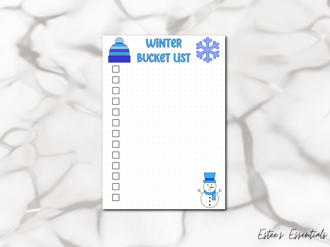 Winter Bucket List Printable PDF File Monthly Tracker Winter List ...