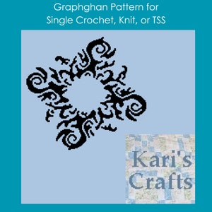 May include: Black and white graphic design pattern for a crochet, knit, or Tunisian crochet project. The pattern is a circular design with a floral motif. The text "Kari's Crafts" is visible in the lower right corner of the image.