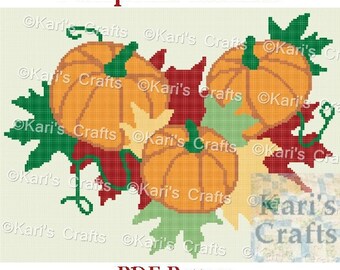 Pumpkins and Autumn Leaves Afghan Blanket PDF Pattern for single crochet or knit - Graph + Written Instructions - Instant Download