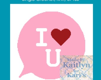 I Heart You Afghan Throw Blanket PDF Pattern For Single Crochet TSS or Knit - Graph + Written Instructions - Instant Download