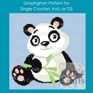 Baby Panda With Bamboo Afghan Blanket PDF Pattern for single crochet knit or tss - Graph + Written Instructions - Digital Download