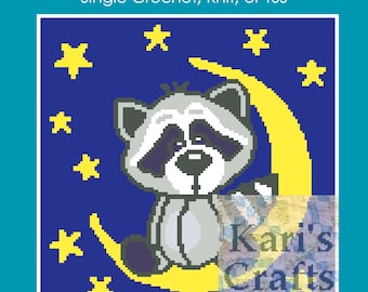 Bedtime Baby Raccoon Baby Toddler Afghan Blanket PDF Pattern for single crochet, knit or tss -Graph + Written Instructions- Instant Download