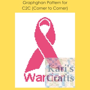 Cancer Ribbon Warrior C2C Corner to Corner Afghan Throw Blanket PDF Pattern - Graph + Written Instructions - Digital Download