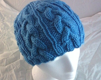 Braided Cable Knit Hat - Indigo Blue