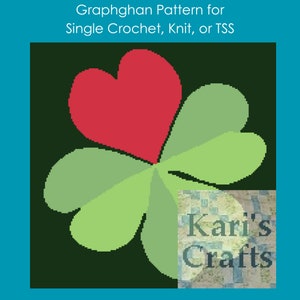 Four Leaf Clover Love Afghan Throw Blanket PDF Pattern for single crochet knit or tss - Graph + Written Instructions - Digital Download