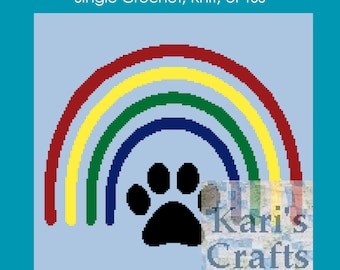 Paw Print Rainbow Bridge Lap or Throw Afghan Blanket PDF Pattern for single crochet or knit or tss-Graph + Written Instructions