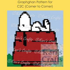Snoopy on Doghouse C2C Corner to Corner Afghan Throw or Pillow PDF Pattern Graph + Written Instructions - Digital Download