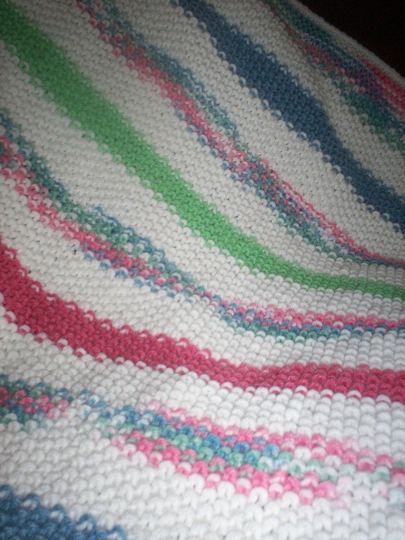 Knit Seed Stitch Striped Baby Blanket With Crocheted Edging Etsy