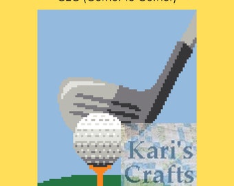 Golf Ball With Club C2C Corner to Corner Lap Afghan or Throw Blanket PDF Pattern Graph + Written Instructions-Instant Download