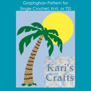 Palm Tree and Sun Afghan Blanket PDF Pattern for single crochet or knit - Graph + Written Instructions - Instant Download