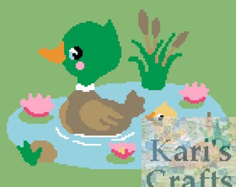 Duck Pond Baby Afghan or Lap Throw Blanket PDF Pattern for single crochet or knit or tss-Graph + Written Instructions - Instant Download