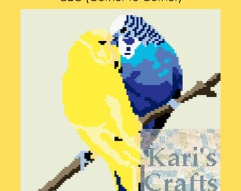 Parakeets yellow and blue Afghan Blanket PDF Pattern for C2C single crochet tss or knit - Graph + Written Instructions