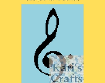 Treble and Bass Clefs C2C Corner to Corner Afghan Throw Blanket PDF Pattern - Graph + Written Instructions-Instant Download