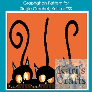 Three Black Cats Afghan Throw Blanket PDF Pattern for single crochet knit or tss - Graph + Written Instructions - Digital Download
