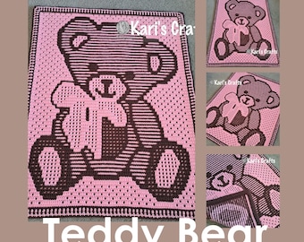 Teddy Bear Baby Toddler Lap Afghan Blanket PDF Pattern for overlay mosaic crochet - Graph + Written Instructions - Instant Download