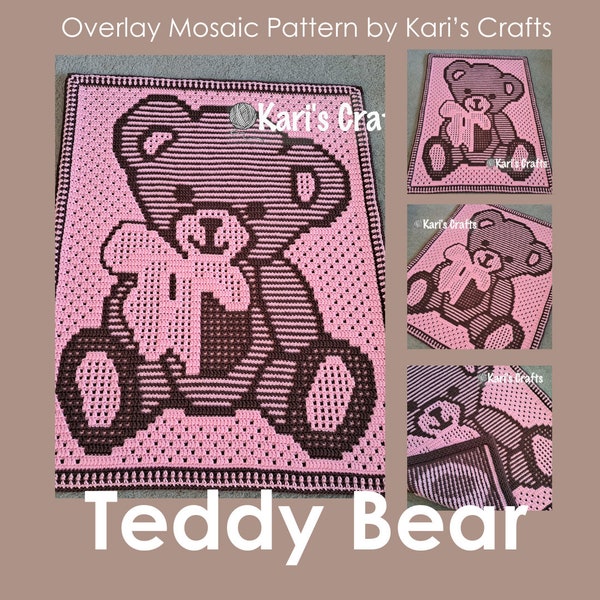 Teddy Bear Baby Toddler Lap Afghan Blanket PDF Pattern for overlay mosaic crochet - Graph + Written Instructions - Instant Download