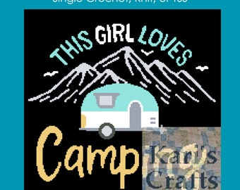 This Girl Loves Camping Afghan Throw Blanket PDF Pattern for single crochet knit or tss-Graph + Written Instructions - Instant Download