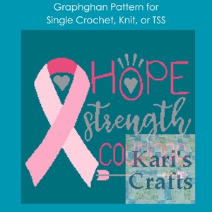 Hope Strength Courage Afghan Throw Blanket PDF Pattern for single crochet knit or tss - Graph + Written Instructions - Digital Download