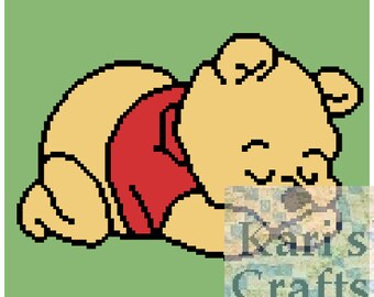 Pooh Sleeping Baby or Toddler Afghan Throw Blanket PDF Pattern For Single Crochet or Knit - Graph + Written Instructions - Instant Download